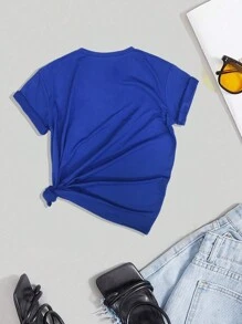 INAWLY Women's Skeleton & Star Print T-Shirt Graphic Tees Women Tops - Blue - View 2