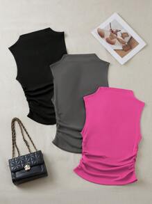 SHEIN Essnce 女士純色簡約背心上衣3入組合 - 彩色 - 查看 4