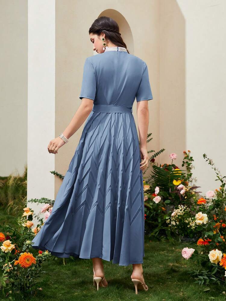 Women's Beaded Decoration Stand Collar Dress