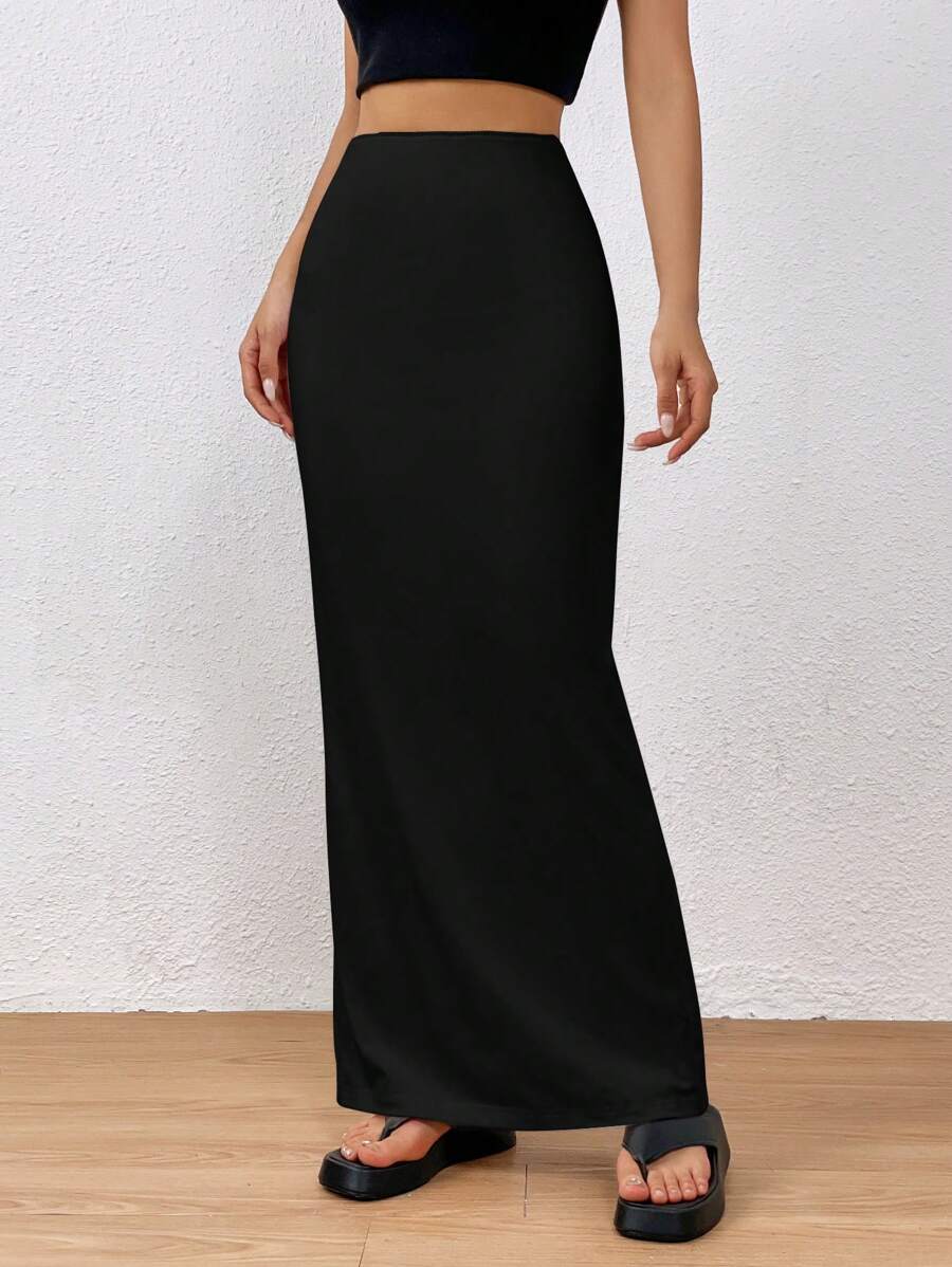 SHEIN EZwear Women's Black Knit Long Skirt