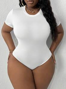 Slaydiva Plus Size Casual Basic Round Neck Short Sleeve Bodysuit Set