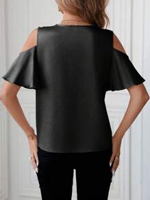 SHEIN Clasi Blusa De Hombros Descubiertos Con Encaje Y Parches - Negro - Ver 2