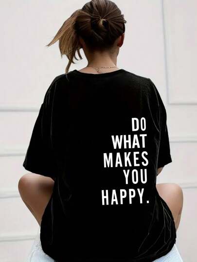 INAWLY 女式宽松宽松 T 恤，带标语印花，做让你开心的事，图案 T 恤，女式上衣，男女通用