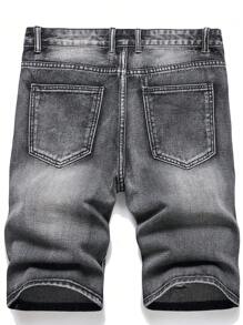 Tween Boy Black Grey Straight Leg Ripped Denim Shorts - Black - View 2