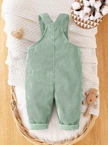 SHEIN Vintaside Kids Em bé Con trai Vải to sợi Quần yếm Với Đập nhẹ - màu xanh lá - Xem 2