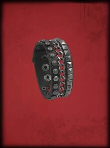 ROMWE Grunge Punk 1 Miếng Gothic Cô gái Goth hiện đại Đen Chuỗi Hình vuông Nghiên cứu chất liệu da PU Vòng tay Đối với phụ nữ Mặc hàng ngày - màu đen - Xem 4