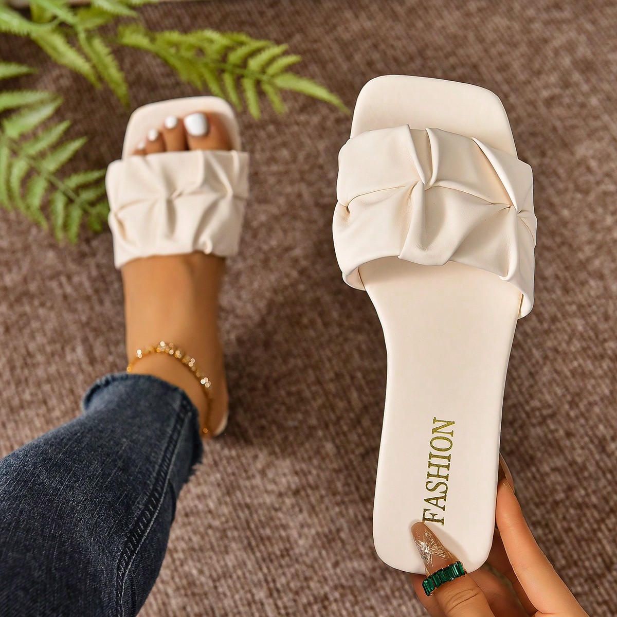 Zapatillas casuales de punta redonda con pliegues y sin cordones para mujer de talla grande, atuendos de primavera y verano