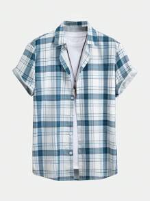 ROMWE MEN Men Plaid Shirt Without Tee, School - Blue and White - View 1