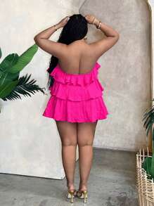 Slaydiva Ruffled Hem Bandeau Top, Casual & Holiday Style, Summer - Hot Pink - View 3