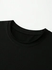 Men's Plus Size Slogan Printed Short Sleeve T-Shirt - Black - View 3