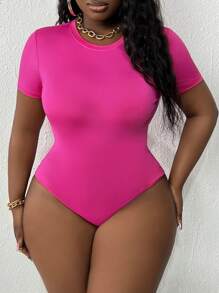 Slaydiva Plus Size Casual Basic Round Neck Short Sleeve Bodysuit Set