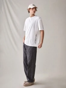 SWAVVY 男士宽松建筑与日式印花短袖 T 恤，夏季 - 黑色 - 查看 4