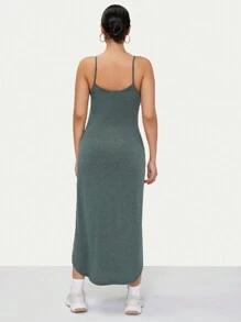 SHEIN Maternity Curved Hem Solid Dress - Dark Green - View 2