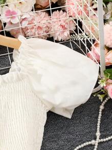 Vestido De Manga Corta Acampanado De Color Liso Para Niñas Preadolescentes - Albaricoque - Ver 10