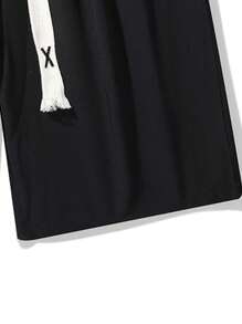 男士束口腰帶口袋休閒短褲 - 黑色 - 查看 3