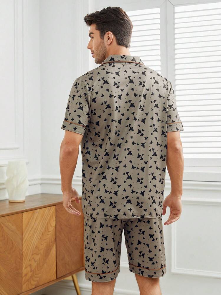 Men's Butterfly Print Short Sleeve Top And Shorts Homewear Set