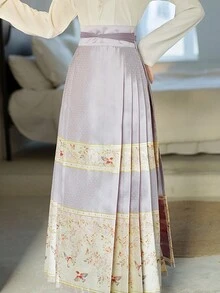 Chinese Style Improved Hanfu Inspired Floral Brocade Embroidered Wrap Skirt - Mauve Purple - View 3