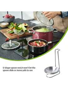 1pc Portable Stainless Steel Soup Ladle Holder For Western Style Cooking, Single Circular Hot Pot Ladle Rack Spoon Shelf, One-Side Shared Chopstick Cutlery Storage Rack, Kitchen Utensil Organizer, Punch-Free Countertop Dish Drainer Drying Rack With Removable Tray - Silver - View 3