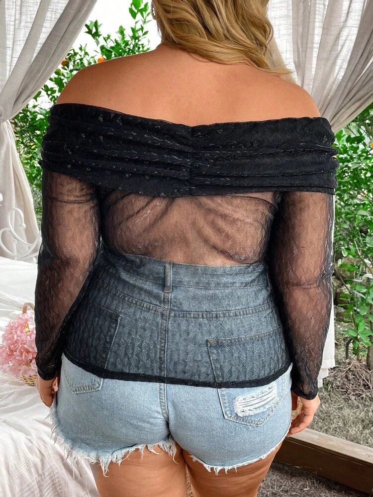 Plus Size Pleated Bust Off Shoulder Top Fall Cloth For Women
