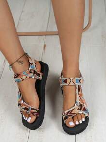 Sandalias planas con estampado floral para mujer, nuevas sandalias de playa de exterior de suela gruesa con , puntera abierta, suela blanda, cómoda y transpirable, para el verano