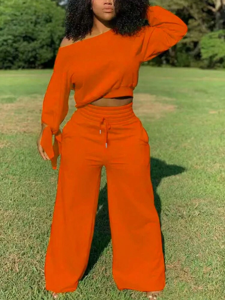 SHEIN 女性用 トップ・パンツ セットアップ 長袖 アシンメトリーカラー