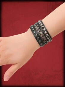ROMWE Grunge Punk 1 Miếng Gothic Cô gái Goth hiện đại Đen Chuỗi Hình vuông Nghiên cứu chất liệu da PU Vòng tay Đối với phụ nữ Mặc hàng ngày - màu đen - Xem 2