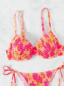 SHEIN Swim 夏季沙灘上染色系帶領口比基尼套裝 - 彩色 - 查看 8