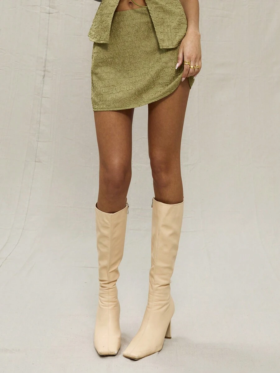 MUSERA 绿色褶皱纹理迷你裙，度假夏季优雅休闲可爱假日风。 - 綠色 - 查看 1