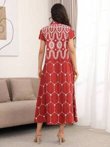 Đầm kiểu Ả Rập thanh lịch thêu đính cườm, cổ chữ V, màu đỏ, dành cho mùa Xuân/Hè 2026, có thắt lưng tua rua, thích hợp mặc trong dịp Eid Al Adha. - Đỏ - Xem 9