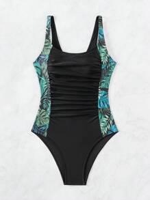 Swim Lushoire Costume Intero Donna Con Stampa Tropicale A Patchwork, Stile Abbigliamento Sportivo Estivo Da Mare Per Spiaggia, Vacanza, Viaggio, Festival, Piscina, Surf