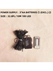 1串户外LED灯串，33英尺/100颗LED灯珠，电池供电，带遥控器，8种模式，6小时亮/18小时灭，防水，适用于圣诞树、花园、派对、节日、家居装饰、生日礼物（多色）