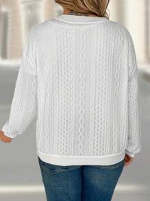 SHEIN LUNE Kích thước lớn Xoắn Dệt kim Chất vải Áo khoác - trắng - Xem 2