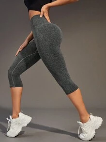 Easithlete 瑜珈時尚高腰拉臀收腹七分運動打底褲 - 灰色 - 查看 5