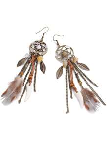 Boucles d'oreilles pendantes longues en plumes de style bohème antique, faites à la main, boucles d'oreilles Boho pour femmes, bijoux d'oreille pour femmes