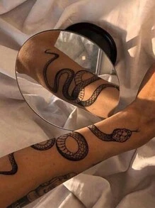 ROMWE Goth 1 Pieza Tatuaje Temporal Autoadhesivo En Forma De Serpiente Negra - Blanco y Negro - Ver 3