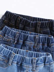 SHEIN Young Boy Elastic Washed Denim Jeans 3pcs/Set - Multicolor - View 4
