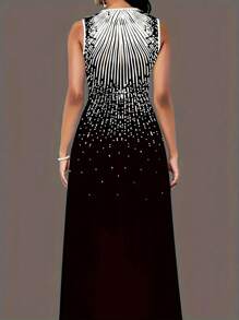 Đầm đen in họa tiết cổ tròn không tay phối màu, kiểu dáng thanh lịch, thường ngày, màu đen, thích hợp cho mùa hè. - màu đen - Xem 2