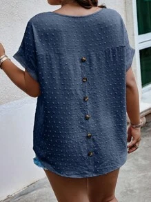 SHEIN LUNE 大碼圓點後紐扣蝙蝠袖襯衫 - 藏蓝色 - 查看 1