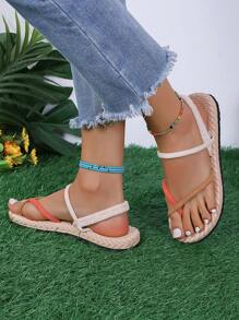Modieuze dames outdoor teenslippersandalen, beige voor de zomer