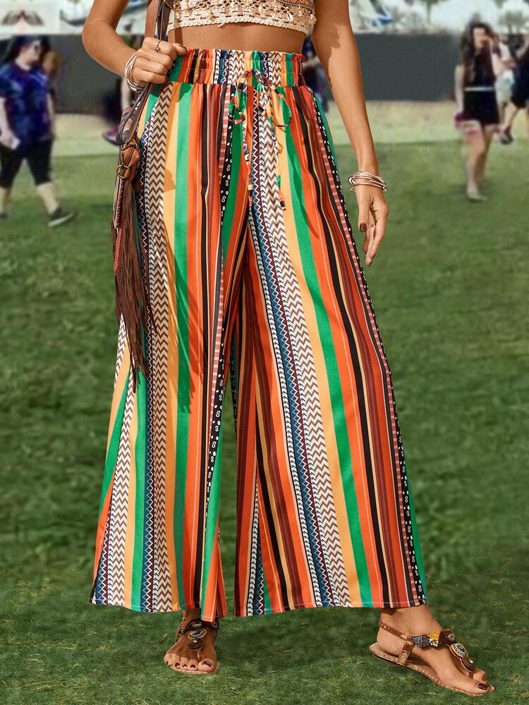 Women's Striped Tie Waist Long Pants Fall Cloth For Women