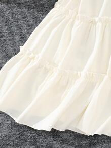 Vestido De Manga Corta Acampanado De Color Liso Para Niñas Preadolescentes - Albaricoque - Ver 8