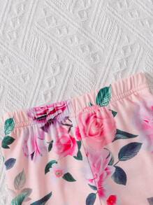 Baby Girl Floral Printed Mesh Contrast Top And Pants Set - Beige - View 8