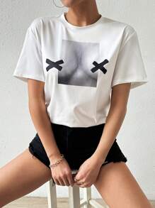 SHEIN Privé Nam In Ngắn tay Áo thun Với Con người Giải phẫu học Mẫu - trắng - Xem 1