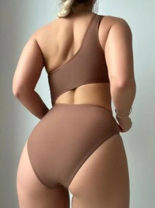 SHEIN Swim Women's Color Block One Shoulder Cut Out Patchwork Fashionable One-Piece Swimsuit Bathing Suit For Swimming, Vocation, Summer Beach
