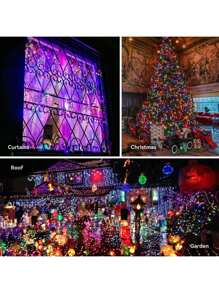 1串户外LED灯串，33英尺/100颗LED灯珠，电池供电，带遥控器，8种模式，6小时亮/18小时灭，防水，适用于圣诞树、花园、派对、节日、家居装饰、生日礼物（多色）