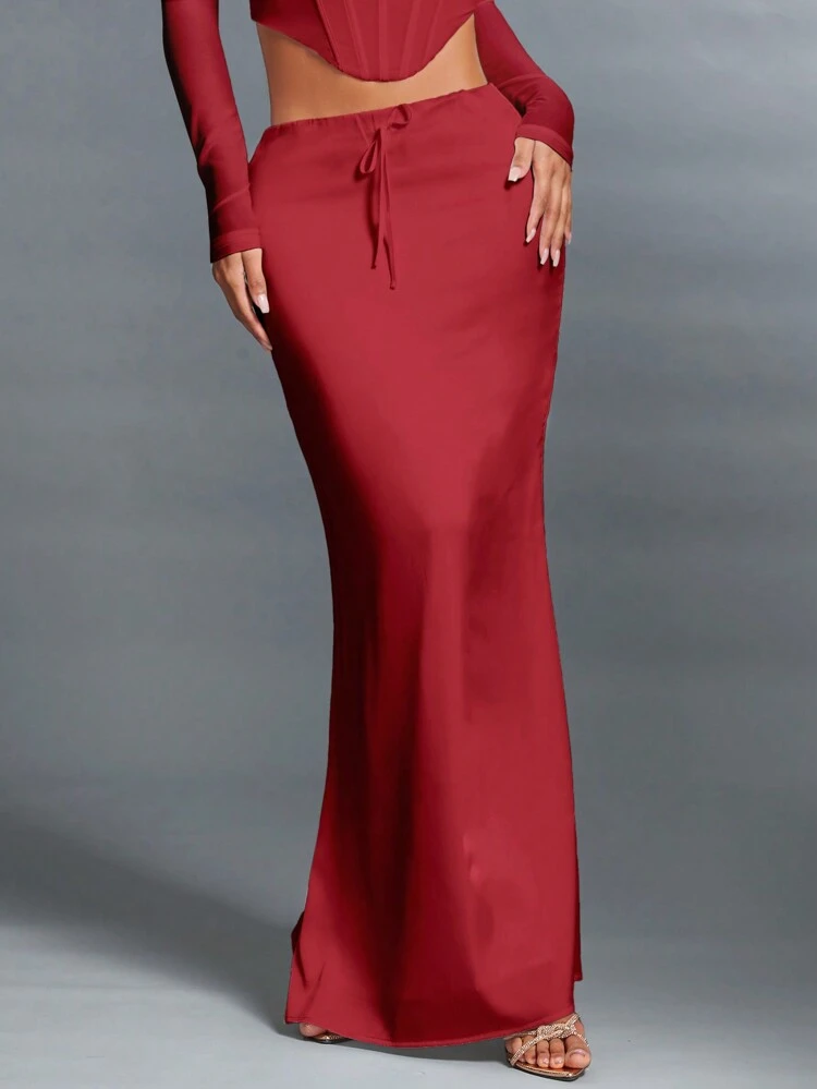 Women's Satin Mermaid Skirt With Low Waist, Elegant Bow Knot, Perfect For Dating And Parties