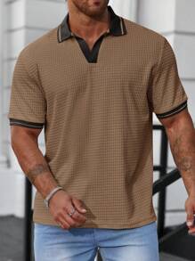 Manfinity Homme Camisa Polo Para Hombre De Talla Grande Con Bloques De Color Y Calados - Caqui - Ver 6