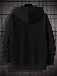 Manfinity BRENVOR 男士字母印花连帽卫衣，休闲款，适合秋冬季节，长袖上衣 - 黑色 - 查看 2