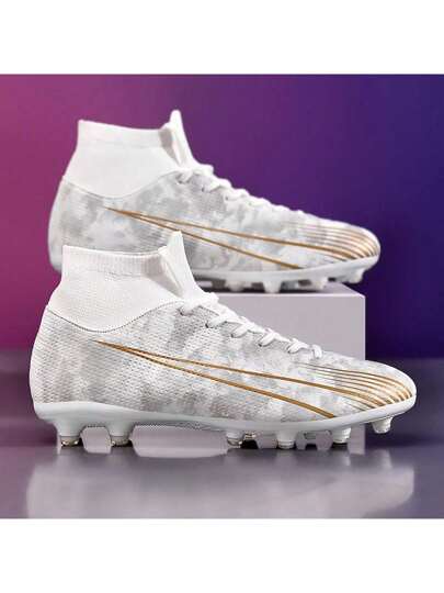 Men's High Top White Soccer Shoes, Youth & Adult Football Training & Competition, Outdoor Grass Cleats Ronaldo