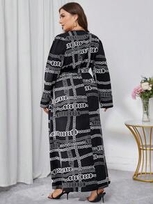 Modelyn Kích thước lớn Của phụ nữ Tròn Vòng cổ In Tay áo dài Đầm - màu đen - Xem 2